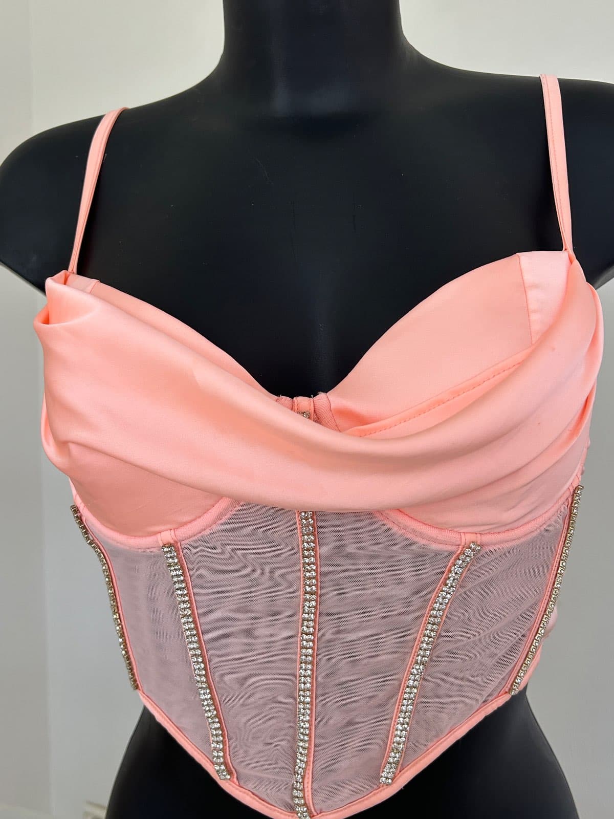 Oh Polly — Top bustier strass & transparence rose corail